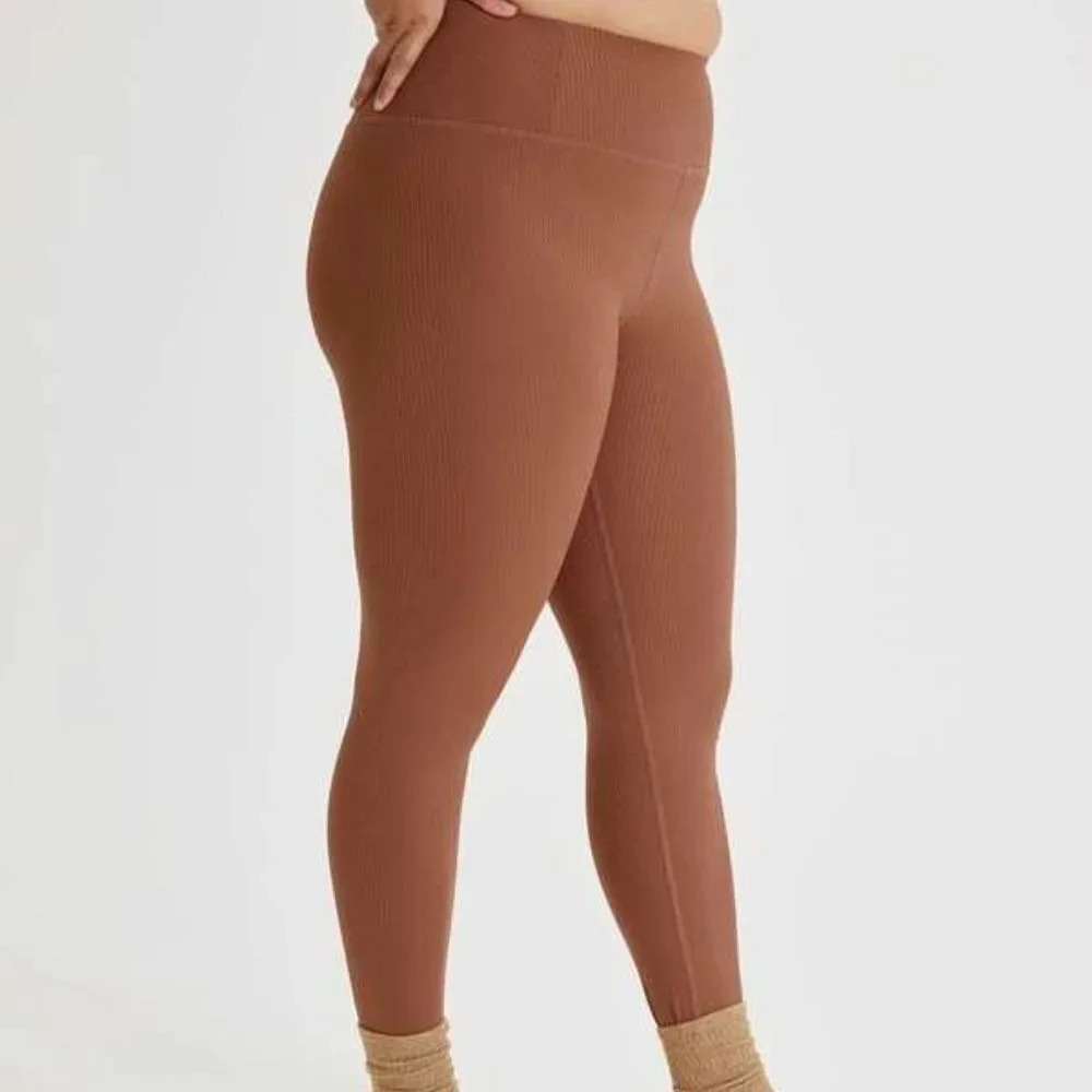 Girlfriend‎ Collective Tan Ribbed High Rise Leggings